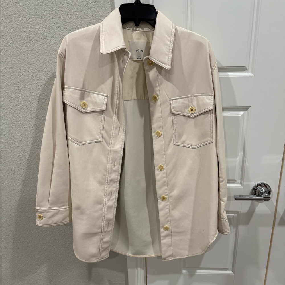 Aritzia Wilfred vegan leather button down